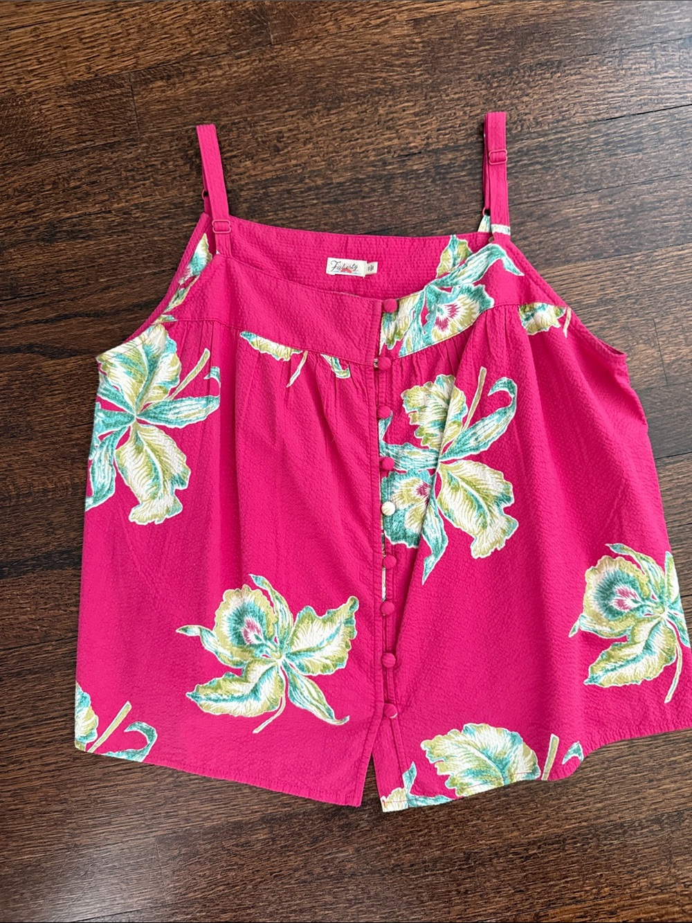 Faherty Hot Pink Floral Button Tank